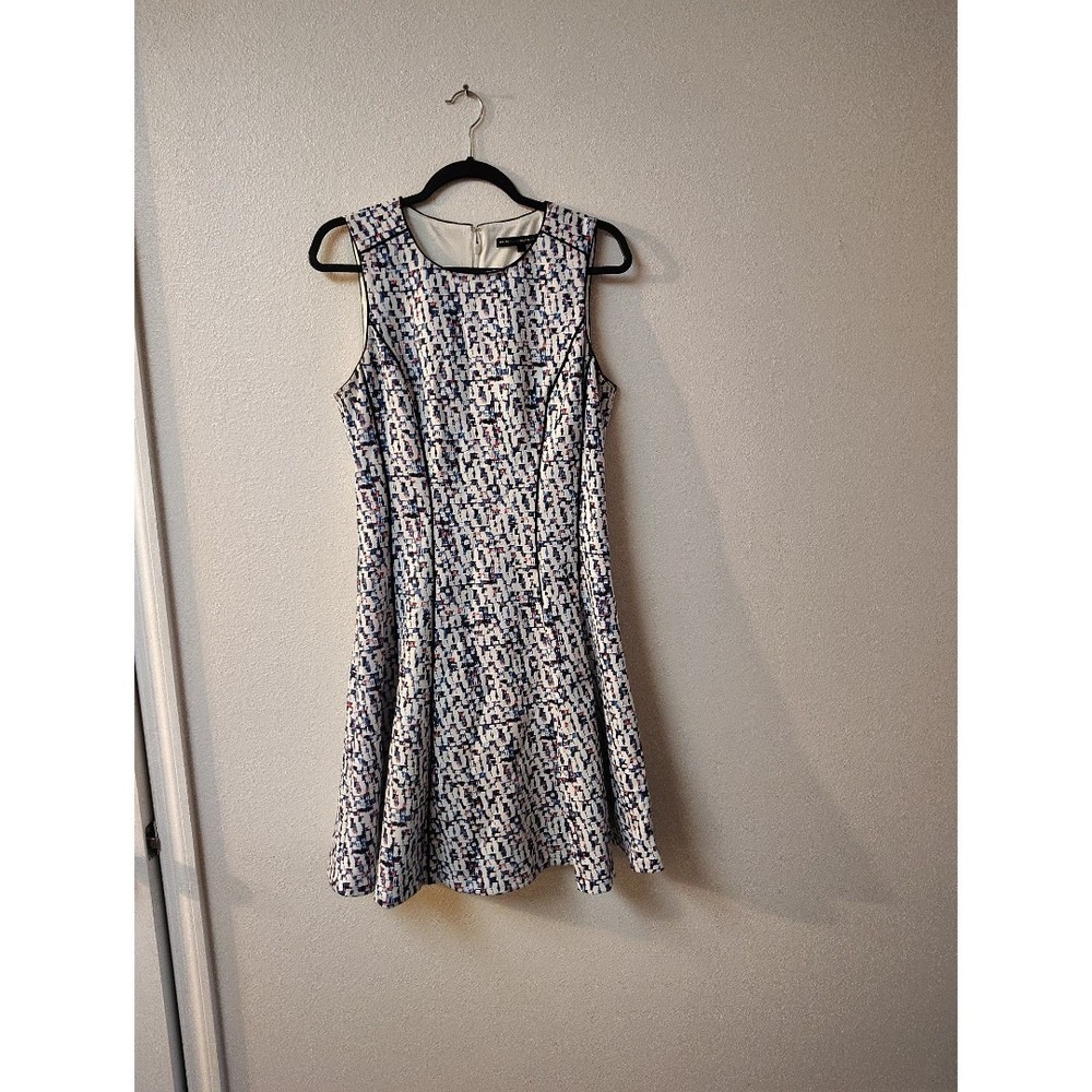 White House Black Market Blue Abstract‎ Print Fit Flare Dress Sleeveless Sz 10